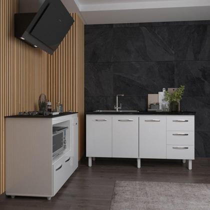 Imagem de Balcão Armário Gabinete De Pia 150 Cm Deise E Balcão Alana Para Fogão Cooktop 4 Bocas E Forno Elétrico Branco