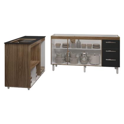 Imagem de Balcão Armário Gabinete de Pia 150 cm Deise e Balcão Alana Para Fogão Cooktop 4 Bocas e Forno Elétrico Savana Preto