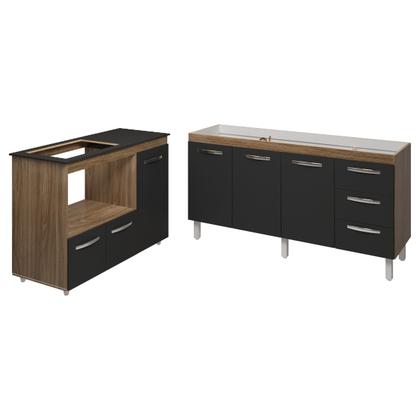 Imagem de Balcão Armário Gabinete de Pia 150 cm Deise e Balcão Alana Para Fogão Cooktop 4 Bocas e Forno Elétrico Savana Preto