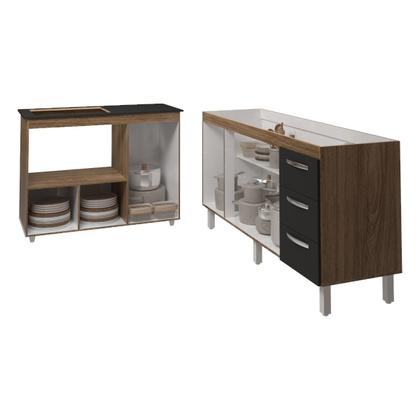 Imagem de Balcão Armário Gabinete de Pia 150 cm Deise e Balcão Alana Para Fogão Cooktop 4 Bocas e Forno Elétrico Savana Preto