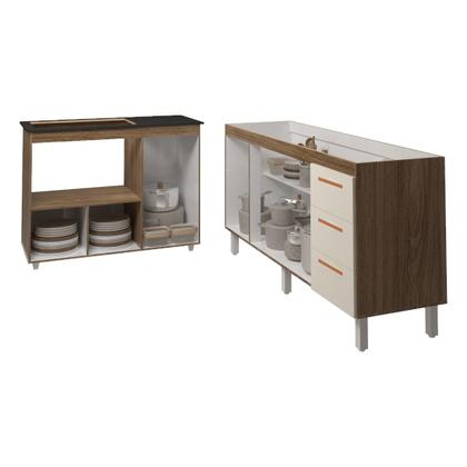 Imagem de Balcão Armário Gabinete de Pia 150 cm Deise e Balcão Alana Para Fogão Cooktop 5 Bocas e Forno Elétrico Savana Off White