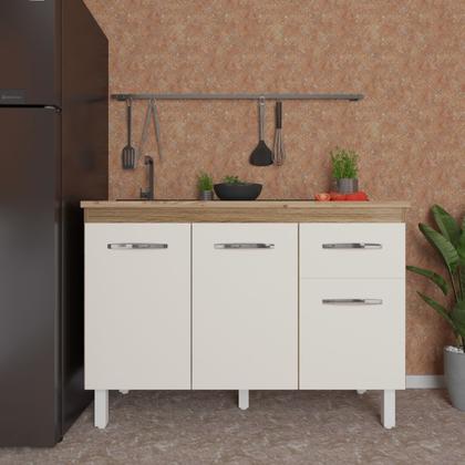 Imagem de Balcão Armário Gabinete Para Pia de Cozinha 118 cm Aline 3 Portas e 1 Gaveta Savana Off White