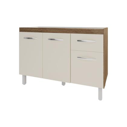 Imagem de Balcão Armário Gabinete Para Pia de Cozinha 118 cm Aline 3 Portas e 1 Gaveta Savana Off White
