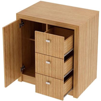 Imagem de Balcão Armário Para Escritório Com 1 Porta E 3 Gavetas Amêndoa