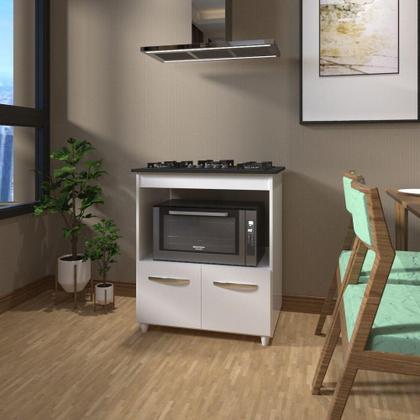 Imagem de Balcão Armário Para Fogão Cooktop 5 Bocas E Forno Elétrico Cozinha Evelyn Mobília Decor Branco