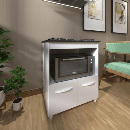 Imagem de Balcão Armário para Fogão Cooktop 5 Bocas e Forno Elétrico Cozinha Evelyn Mobília Decor Branco
