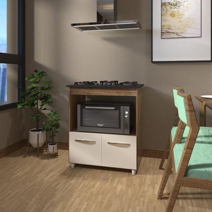 Imagem de Balcão Armário Para Fogão Cooktop 5 Bocas E Forno Elétrico Cozinha Evelyn Mobília Decor Savana Off White