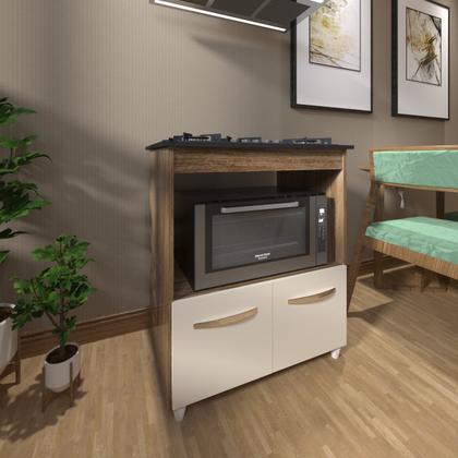 Imagem de Balcão Armário para Fogão Cooktop 5 Bocas e Forno Elétrico Cozinha Evelyn Mobília Decor Savana Off White