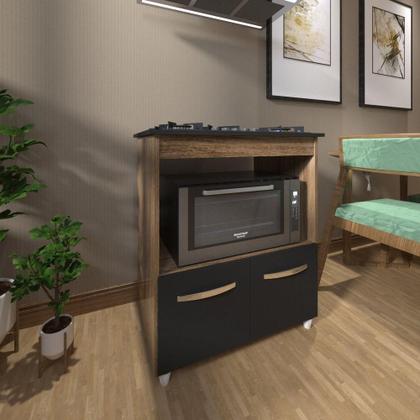 Imagem de Balcão Armário Para Fogão Cooktop 5 Bocas E Forno Elétrico Cozinha Evelyn Mobília Decor Savana Preto