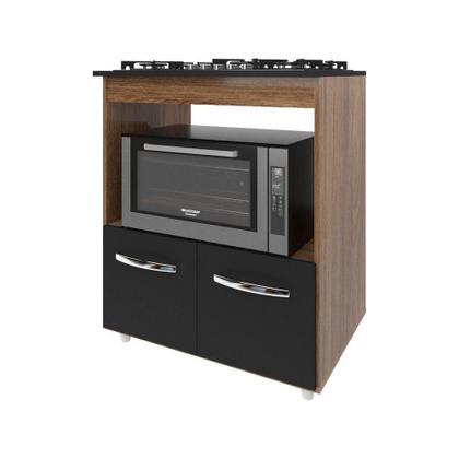 Imagem de Balcão Armário Para Fogão Cooktop 5 Bocas E Forno Elétrico Cozinha Evelyn Mobília Decor Savana Preto