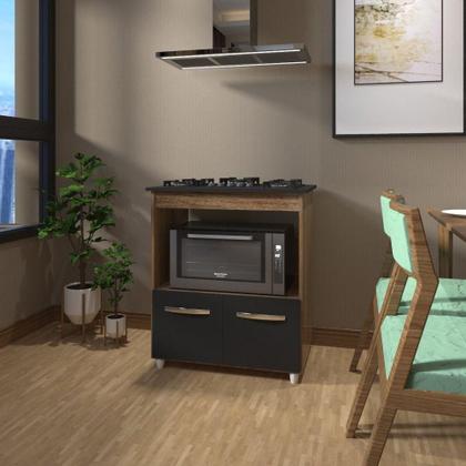 Imagem de Balcão Armário Para Fogão Cooktop 5 Bocas E Forno Elétrico Cozinha Evelyn Mobília Decor Savana Preto