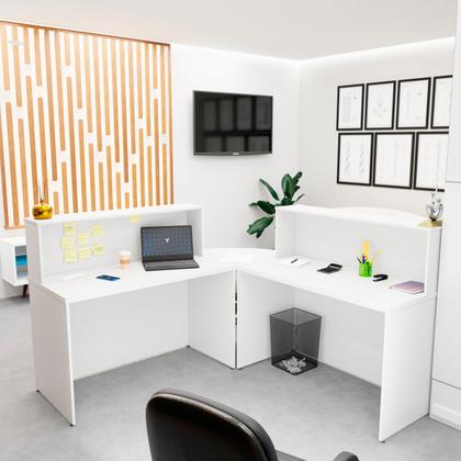 Imagem de Balcão Atendimento De Canto Em L Recepção Consultório 120x60 NetMobil
