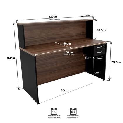 Imagem de Balcão Atendimento Recepção Consultório 1200x600 C/Gaveteiro