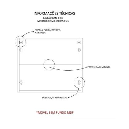 Imagem de Balcão Banheiro Mdf - Abrzo 2 Portas 60Cm Com Cuba