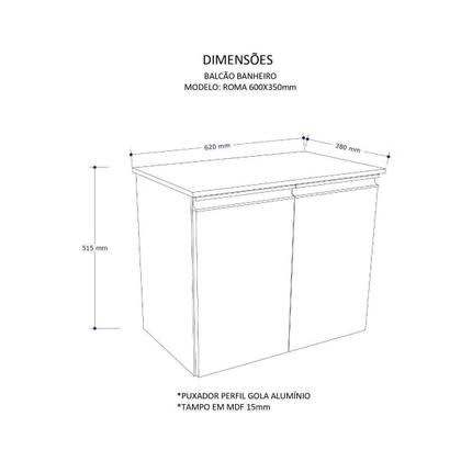 Imagem de Balcão Banheiro Mdf - Abrzo 2 Portas 60Cm Com Cuba