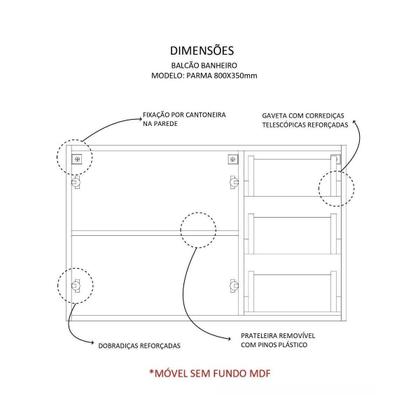 Imagem de Balcão Banheiro Mdf - Abrzo 80Cm - 3 Gavetas - Com Cuba
