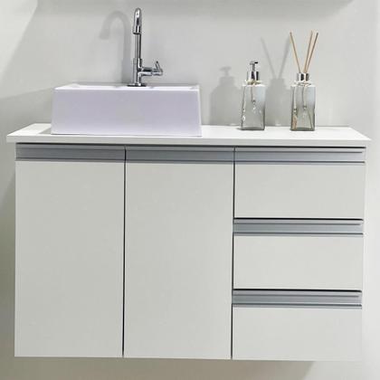 Imagem de Balcão Banheiro Mdf - Abrzo 80Cm - 3 Gavetas - Com Cuba