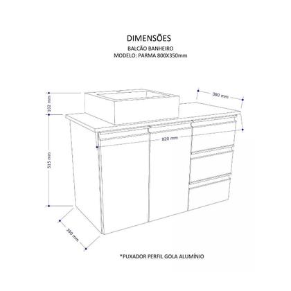 Imagem de Balcão Banheiro Mdf - Abrzo 80Cm - 3 Gavetas - Com Cuba