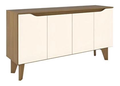 Imagem de Balcão Buffet 4 Portas 150 Cm Quartzo Off White Nature Henn Off White e Nature Pés Madeira