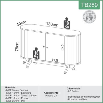 Imagem de Balcão Buffet Curvo em MDF 2 Portas Freijó/Preto Fosco 130 cm TB289 Dalla Costa