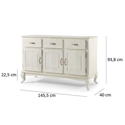 Imagem de Balcão Buffet de Madeira com 3 Portas e 3 Gavetas Branco Envelhecido