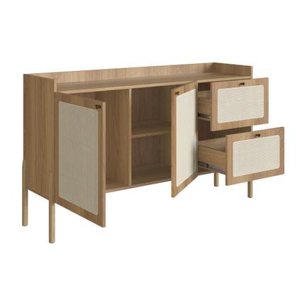 Imagem de Balcão Buffet Dionísio 2 Portas 2 Gavetas 139cm Palhinha Pé Madeira Oslo Artesano