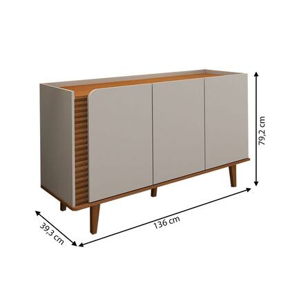 Imagem de Balcão Buffet Elegance Ripado 3 Portas Cinamomo/Off White - Panorama Móveis