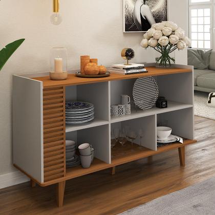 Imagem de Balcão Buffet Elegance Ripado 3 Portas Cinamomo/Off White - Panorama Móveis