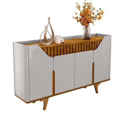 Imagem de Balcão Buffet Emerald 4 Portas Ripado Off White/Naturalle - Pnr Móveis
