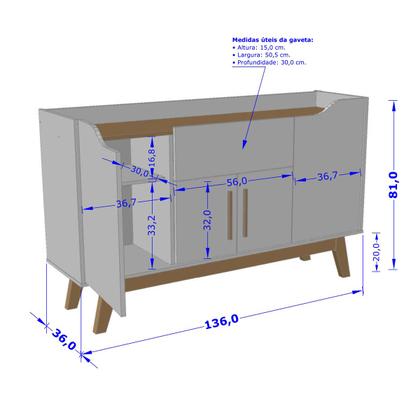 Imagem de Balcão Buffet Ferentino 4 Portas 1 Gaveta Off White/Cinamomo - Pnr Móveis