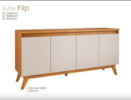 Imagem de Balcão Buffet Flip 4 Portas  2 Prateleiras Mel/Off White - Viero Móveis