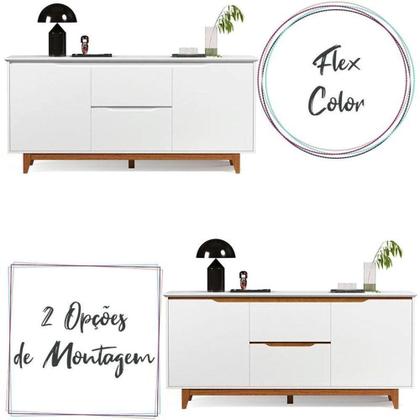 Imagem de Balcão Buffet Flow 2 Portas 2 Gavetas Pés Madeira Maciça 163cm Ej Móveis