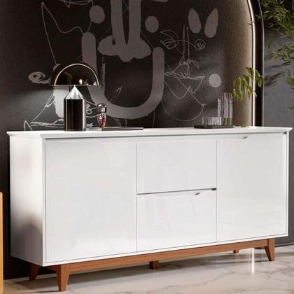 Imagem de Balcão Buffet Flow 2 Portas 2 Gavetas Pés Madeira Maciça 163cm Ej Móveis