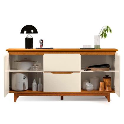 Imagem de Balcão Buffet Flow 2 Portas 2 Gavetas Pés Madeira Maciça 163cm Ej Móveis