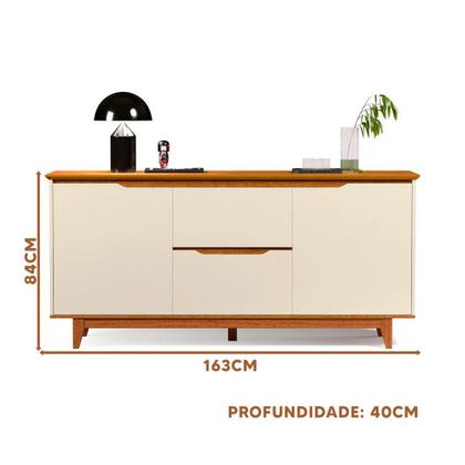 Imagem de Balcão Buffet Flow 2 Portas 2 Gavetas Pés Madeira Maciça 163cm Ej Móveis