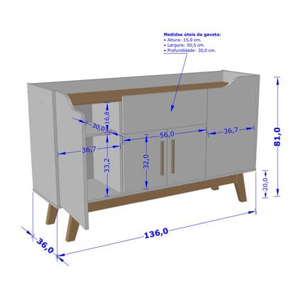 Imagem de Balcão Buffet Future 4 Portas 1 Gaveta Branco/Cinamomo - Móveis Bechara