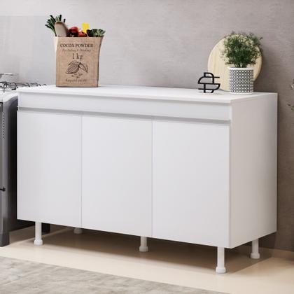 Imagem de Balcão Buffet Gabinete de Cozinha Lux 120cm 100% MDF Com Tampo 03 Portas Branco - Abmaza
