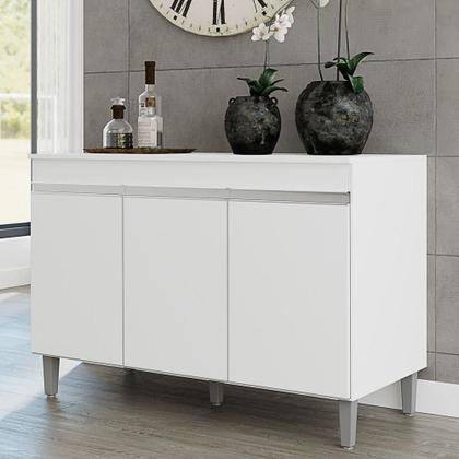 Imagem de Balcão Buffet Gabinete Manu 120cm C/ Tampo 3 Portas Branco