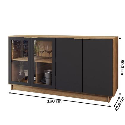 Imagem de Balcão Buffet Spazio 4 Portas com Vidro Preto Fosco - Panorama Móveis