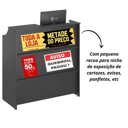 Imagem de Balcão Caixa Atendimento 120cm MDP para Recepção PDV Vallet Comercial Petshop Farmacia Loja