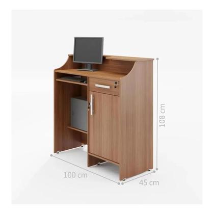Imagem de Balcão Caixa Atendimento Recepção de Loja 108x45cm com 1 Porta e Gaveta Porta Cédulas