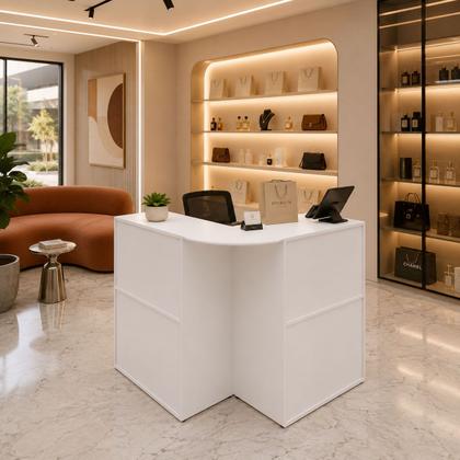 Imagem de Balcão Caixa em L 60x40 Atendimento e Recepção Comercial MDP Com Gaveta Netmobil -