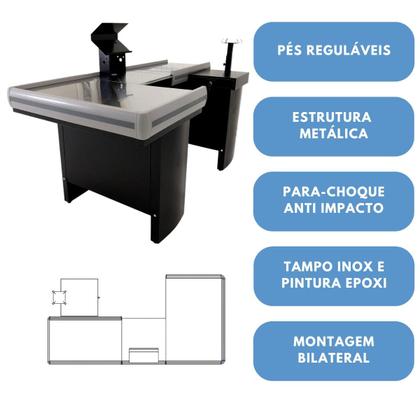 Imagem de Balcão Checkout De Comercio Mesa Reta De 2M Para Supermercados Kit Innal