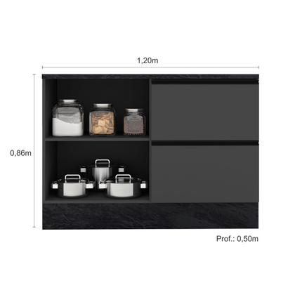 Imagem de Balcão Com Tampo 120cm Com 1 Porta e 3 Gavetas Etna Cor Grafite Poliman Móveis