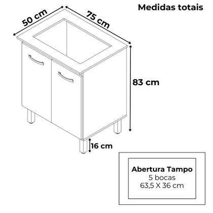 Imagem de Balcao Com Tampo 75 cm Para Cooktop 5 Bocas 9255 Branco Mobbs