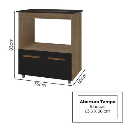 Imagem de Balcao Com Tampo Cooktop 5 Bocas 75cm 9445 Savana Preto Mobbs