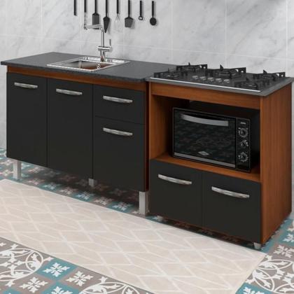 Imagem de Balcao Cooktop 5 Bocas e Pia 120cm Savana Preto Mobbs