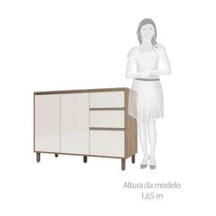 Imagem de Balcão Cozinha 120 cm 2 Portas 3 Gavetas Perola off Mel Luciane Móveis
