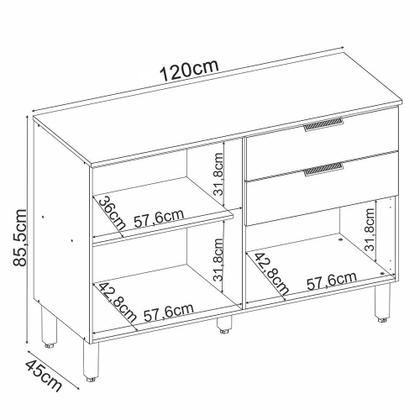 Imagem de Balcão Cozinha Alba 120cm 2 Portas e 2 Gavetas com Tampo MDP - Demóbile