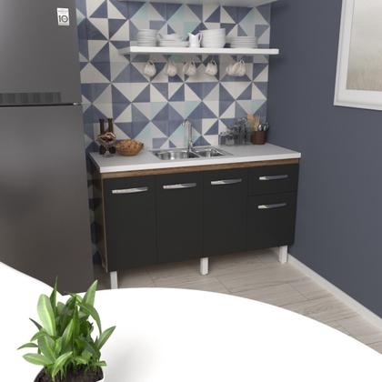 Imagem de Balcão Cozinha Armário Gabiente Pia de 140 cm com 4 Portas e 1 Gavetas Camila Savana Preto